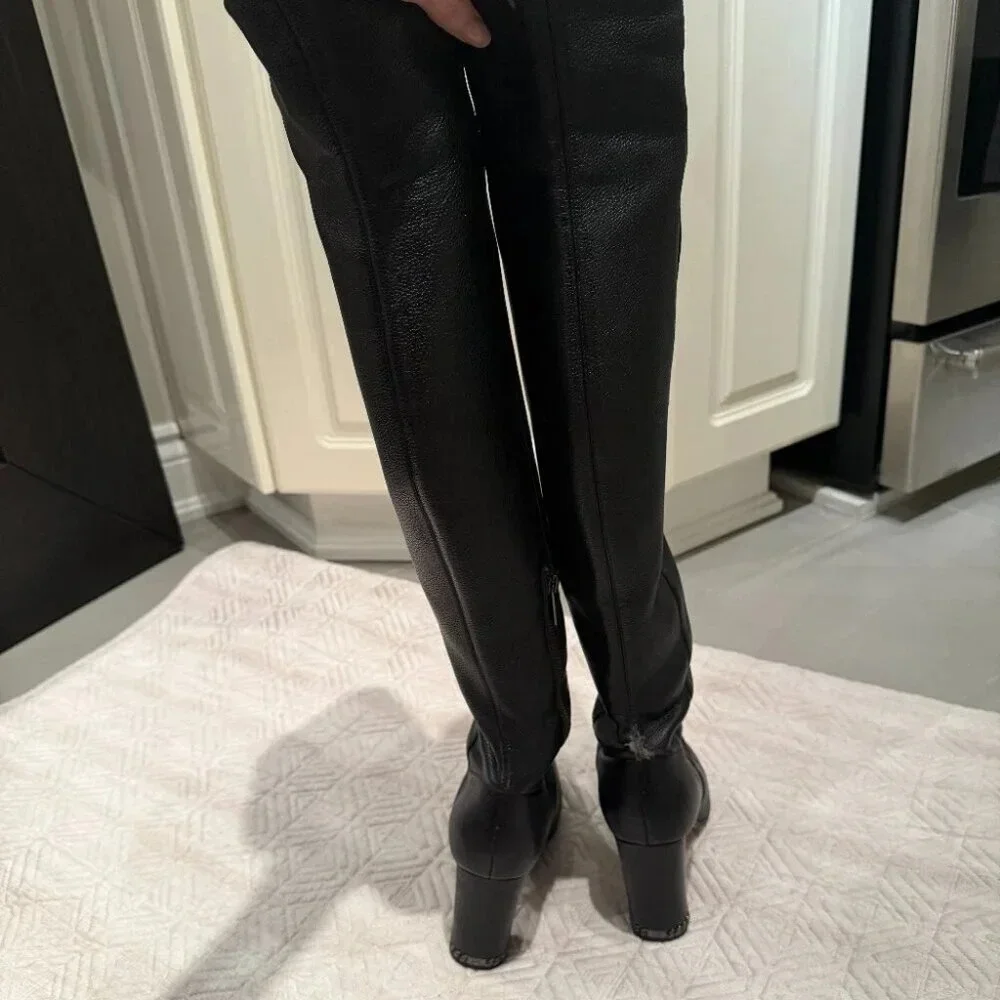 Black Leather Knee High Heeled Boots, Michael Kors, Size 7 - Picture 3 of 10
